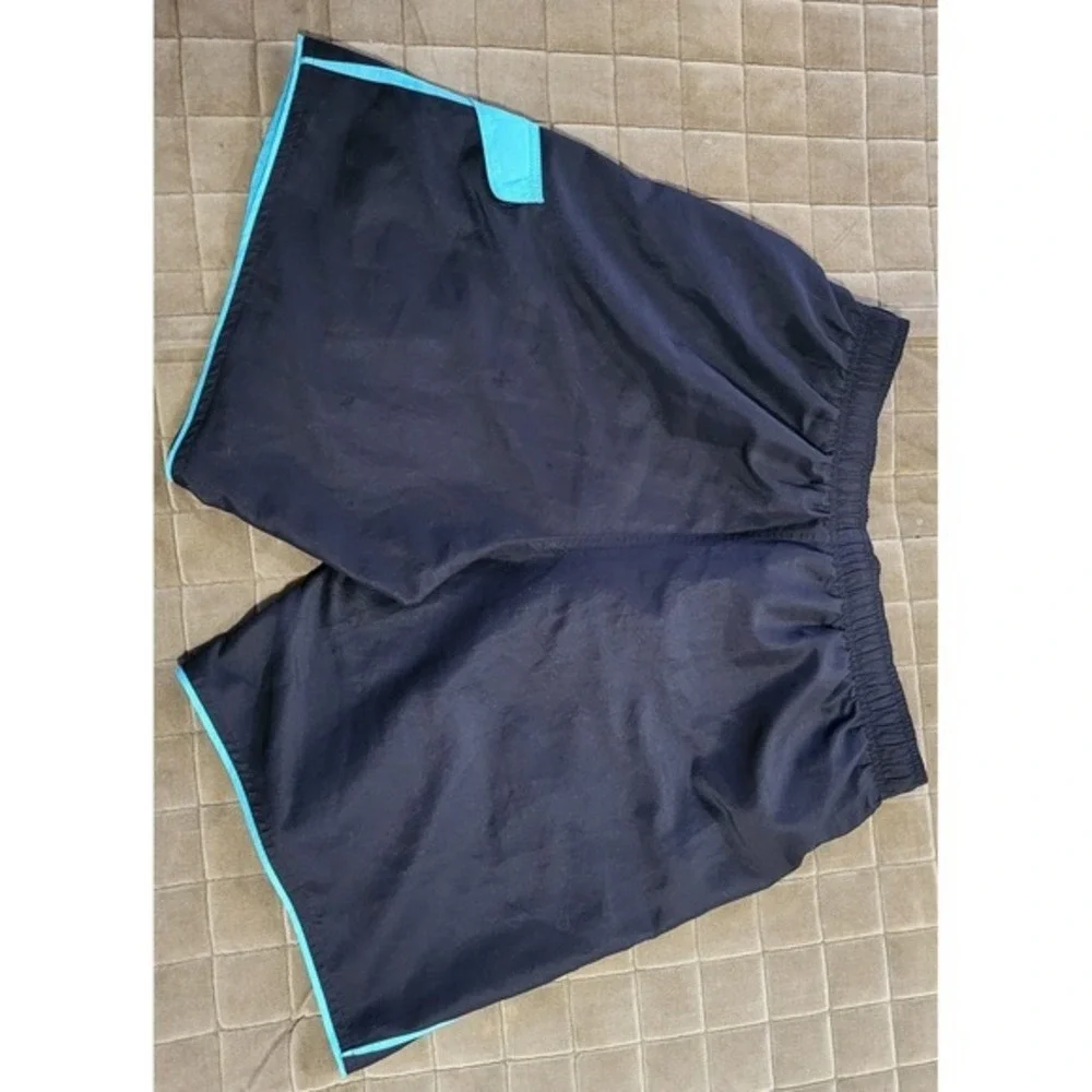 Nike Lined Swim Trunks Shorts Black Blue Elastic Drawstring Men's Size Large